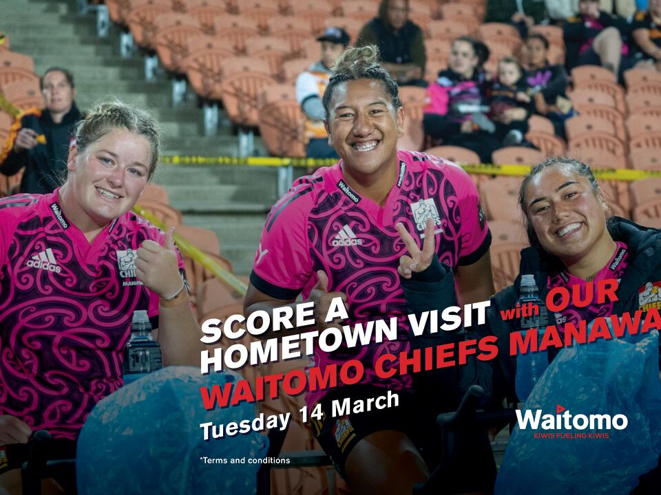 Score a hometown visit from our Waitomo Chiefs Manawa